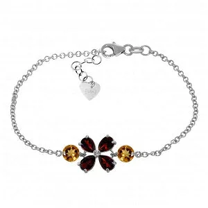 luxury bracelet with custom charms and gemstones-3.15 Carat 14K Solid White Gold Bracelet Garnet Citrine