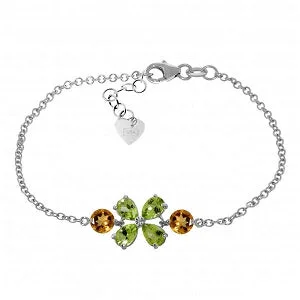 silver bracelet with moon and star charms for good luck-3.15 Carat 14K Solid White Gold Bracelet Peridot Citrine