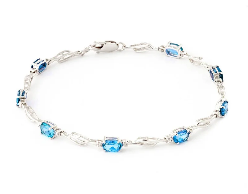 bracelet with engraved names for couples-3.39 Carat 14K Solid White Gold Magical Words Blue Topaz Diamond Bracelet