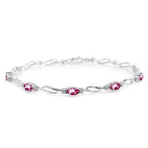 custom silver bracelet for family reunion gift-3.39 Carat 14K Solid White Gold Tennis Bracelet Pink Topaz Diamond