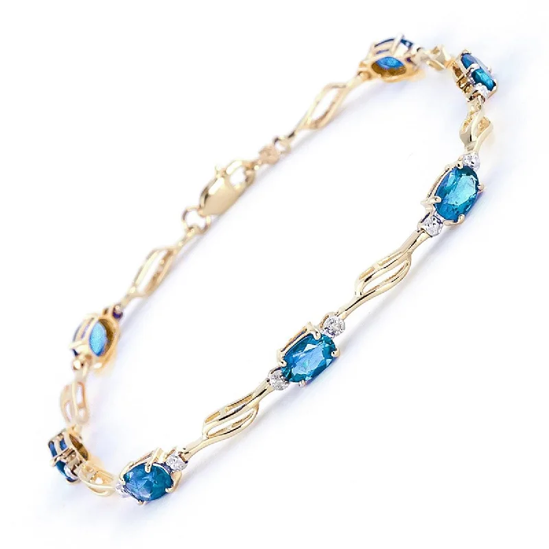 silver bracelet with lotus and gemstone for peace-3.39 Carat 14K Solid Yellow Gold Radically Different Blue Topaz Diamond Bracelet