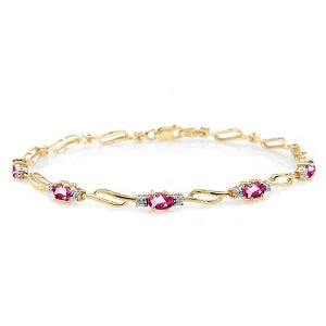 personalized leather bracelet with engraved date for him-3.39 Carat 14K Solid Yellow Gold Tennis Bracelet Pink Topaz Diamond