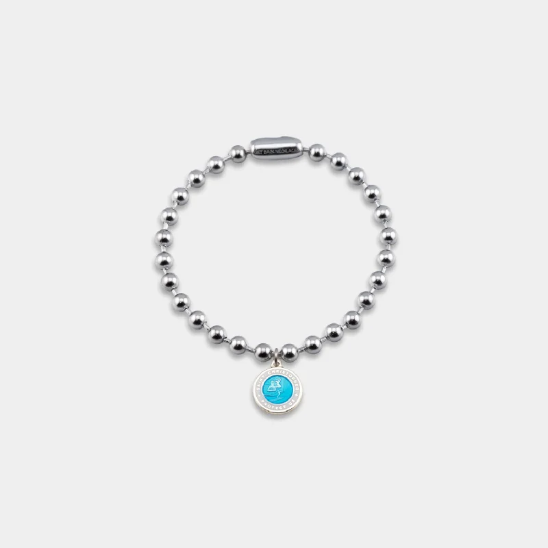 bracelet with lotus flower charm for spiritual growth-90's Chunky Ball Chain Bracelet -  Aqua / White