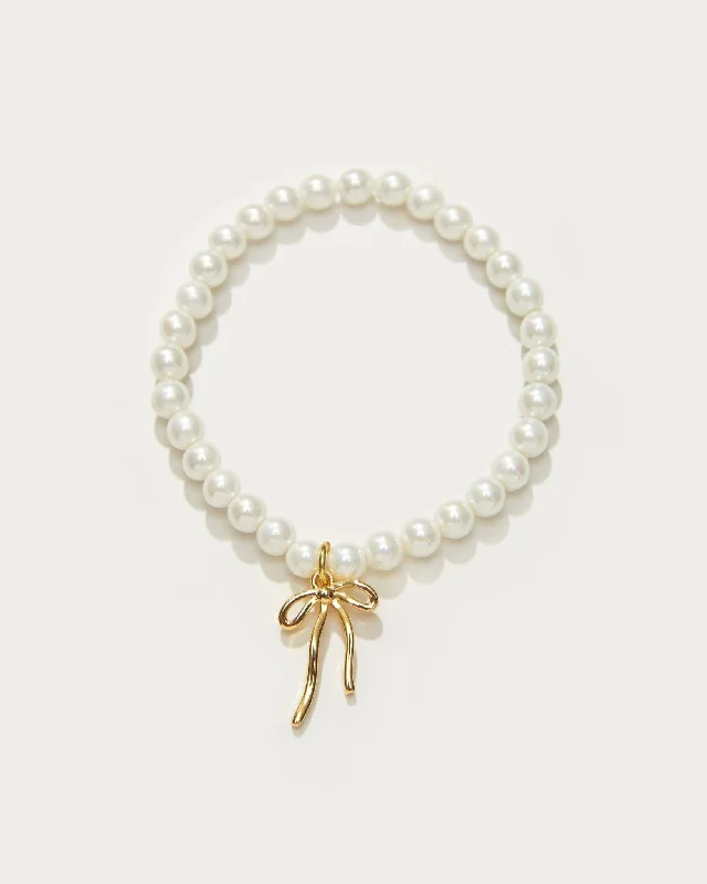 engraved gold bracelet for special gift with name-Bowtie Pearl Bracelet