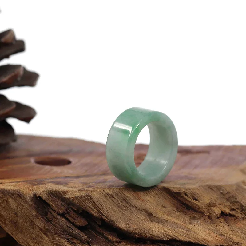 bracelet with gemstones for healing and protection-Burmese Green Jadeite Jade Men's Band Ring