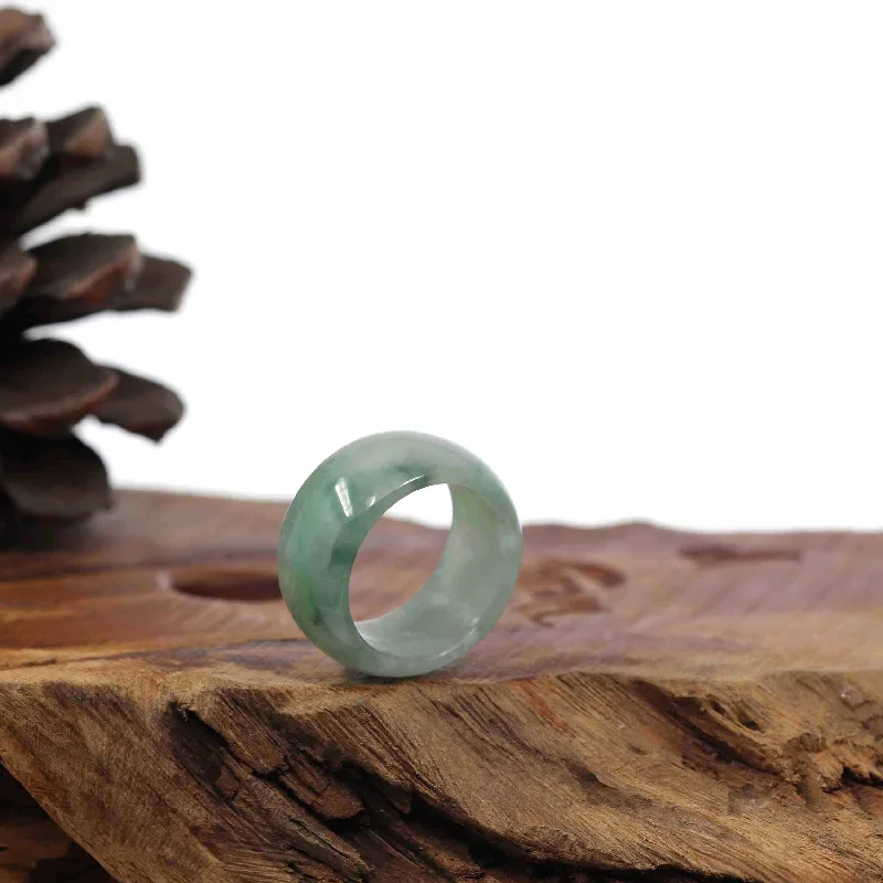 custom silver bracelet with gemstone for love energy-Burmese Green Jadeite Jade Men's Band Ring