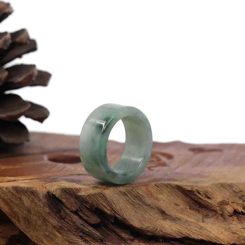 silver bracelet with custom engraving for anniversary-Genuine Burmese Blue-green Jadeite Jade Men's Band Ring