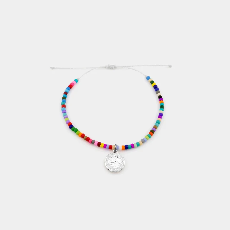 luxury silver bracelet with diamonds and engraving-Rainbow Bead Bracelet