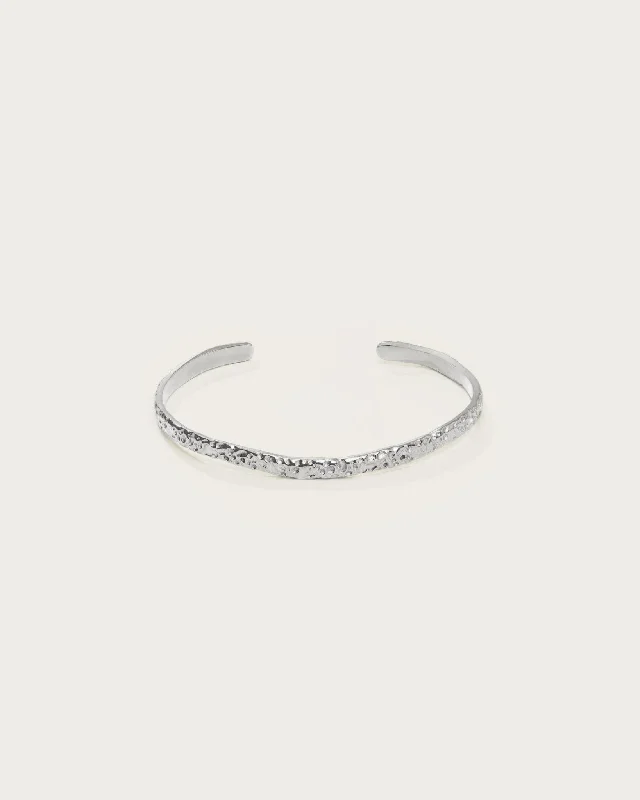 luxury silver bracelet with custom gemstone charm-Silver Textured Bangle