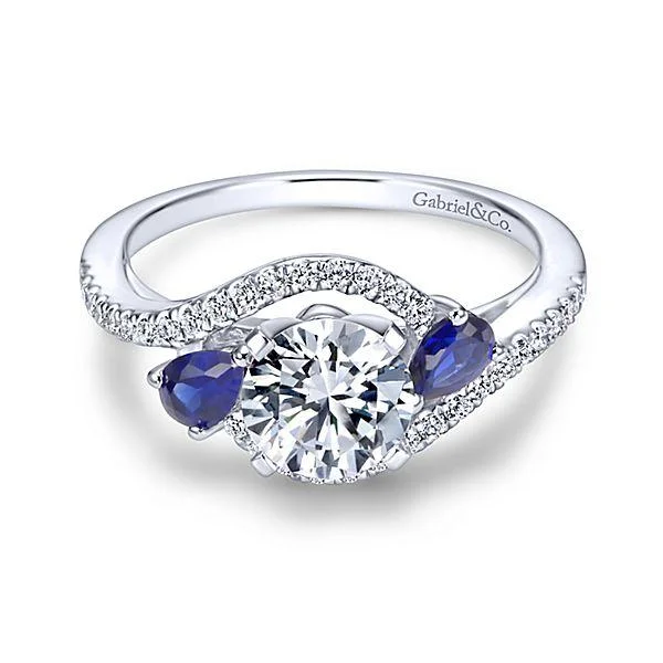 platinum wedding bands with rubies and sapphires for men-Bypass Side Sapphires Round Diamond Ring .20Cttw 14K Gold 73A