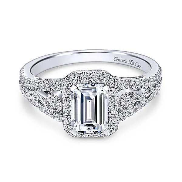 platinum rings with sapphires for men’s engagement-Vintage Inspired Emerald Cut Halo Diamond Ring 383A