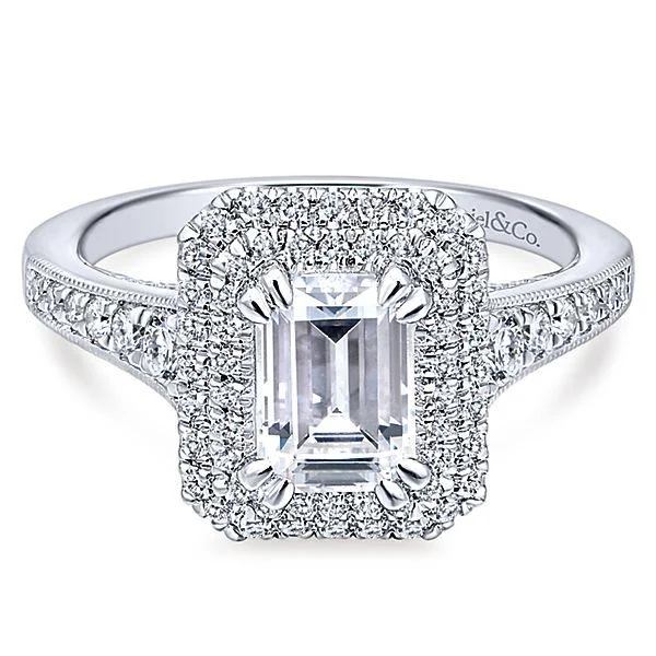 vintage engagement rings with rubies for men and women-Emerald Cut Double Halo Diamond Ring .67 Cttw 384A