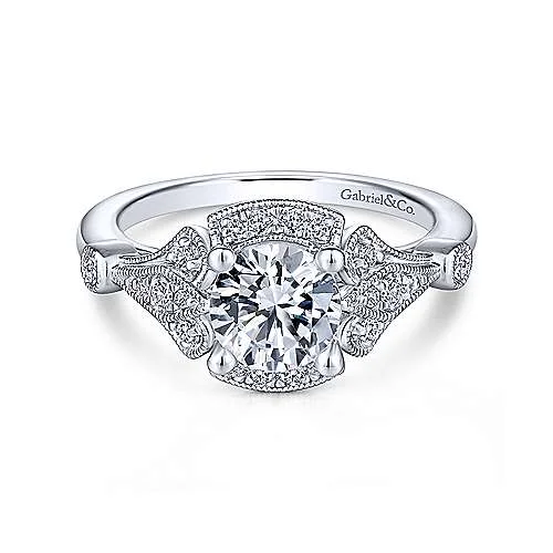 platinum engagement rings for women with diamonds for wedding-Victorian Round Halo Diamond Ring .20 Cttw 14k White Gold