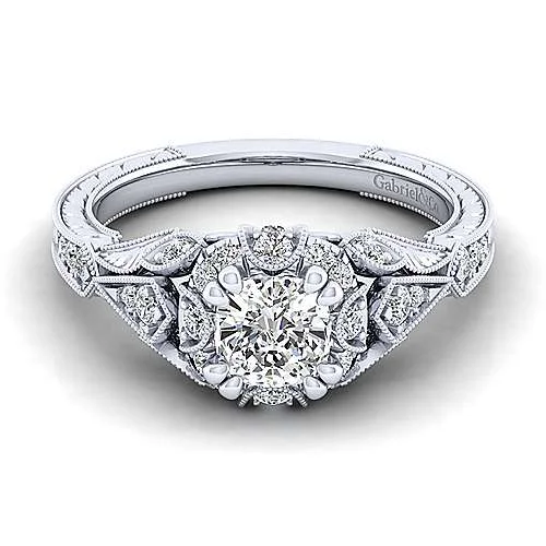 platinum engagement rings for women with diamonds for engagement-Victorian Round Halo Diamond Ring .34 Cttw 14k White Gold 494A