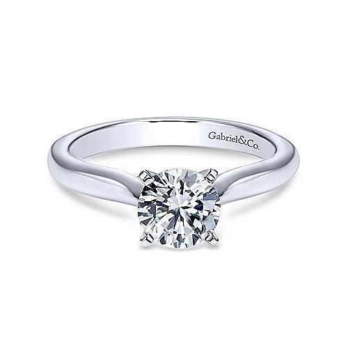 women’s rings with sapphires for wedding rings-Half Round Band Cathedral Solitaire Ring 14k White Gold 179A