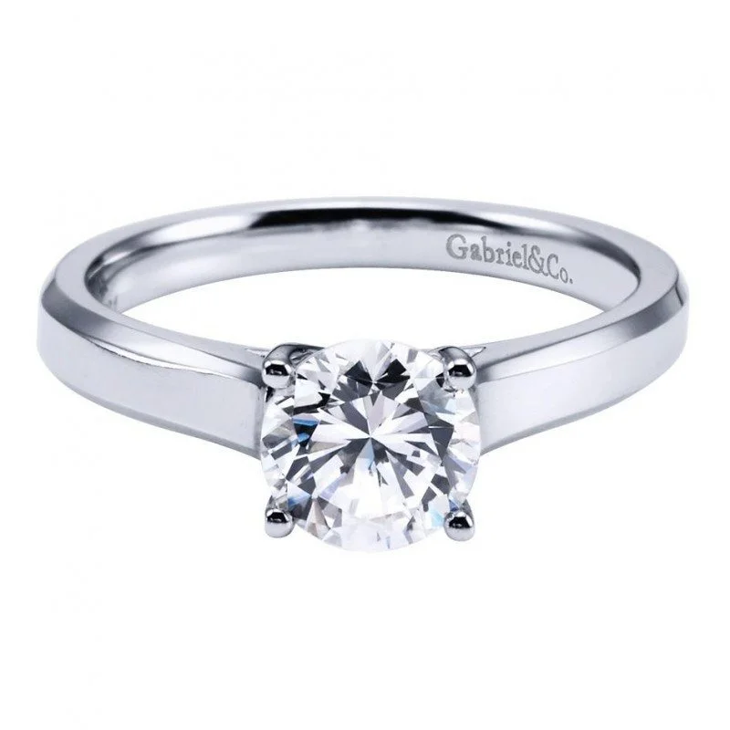 platinum rings with sapphires for engagement for men-Solitaire Round Diamond Cathedral Ring 14k White Gold 53A