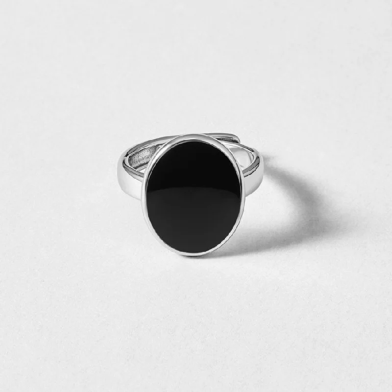 platinum rings with sapphires for men’s engagement-Black Oval Ring