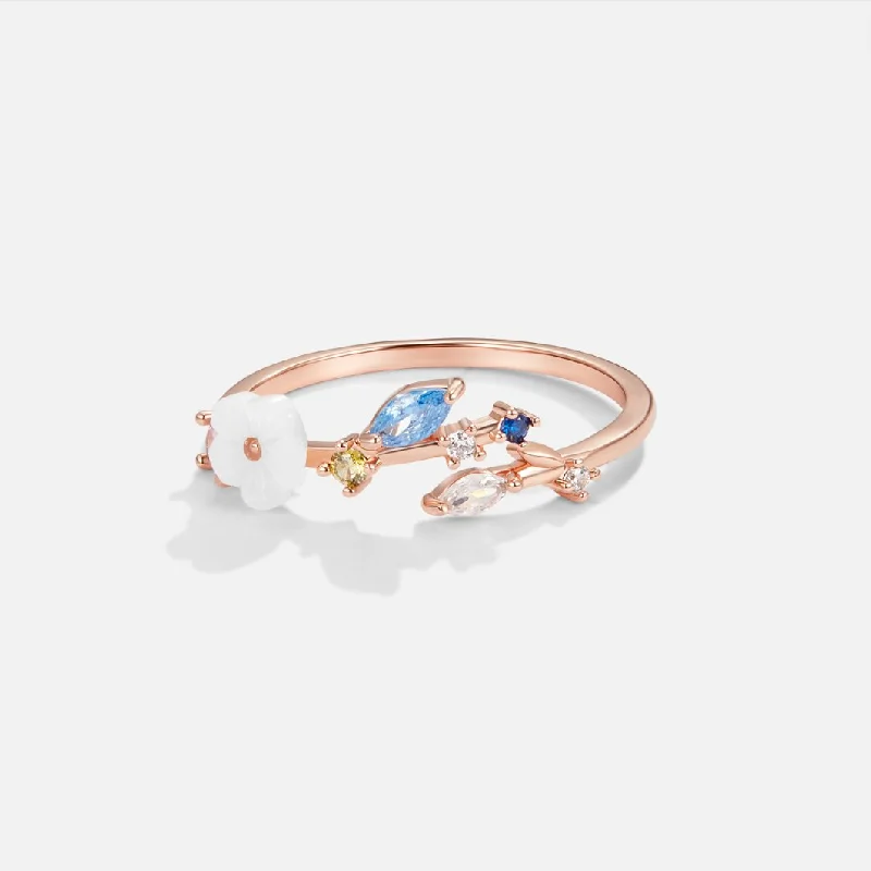 men’s rings with diamonds and sapphires for wedding-Crystal White Blossom Rings Rose Gold