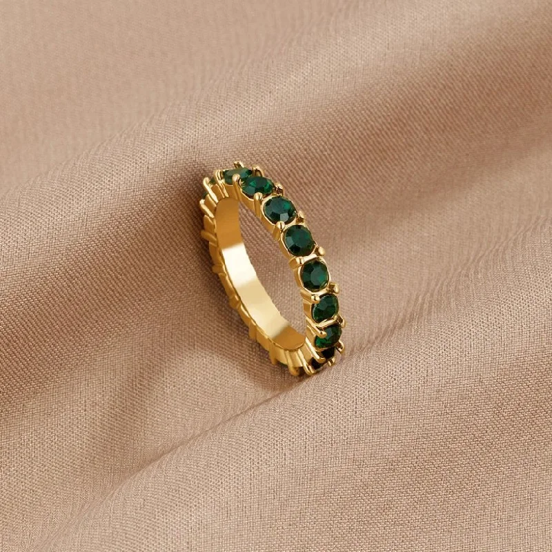 custom rings for men with rubies and sapphires-Emerald Beauty 18K Crystal Ring