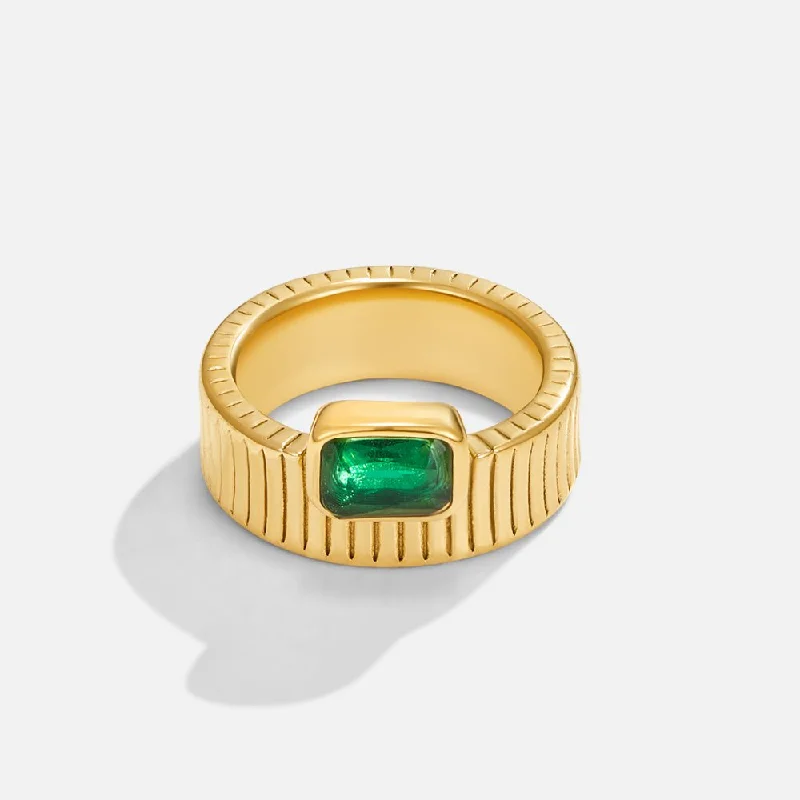 custom wedding bands for men with emerald stones-Giana Emerald Gold Ring