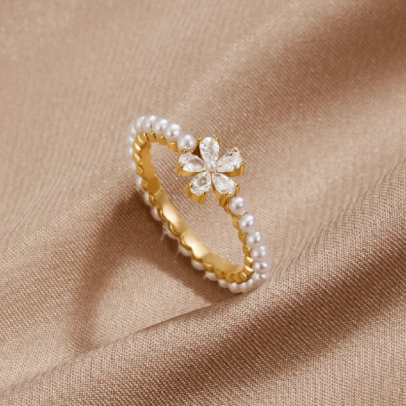 women’s engagement rings with sapphires and diamonds for men-Maisie Crystal & Pearl Flower Ring