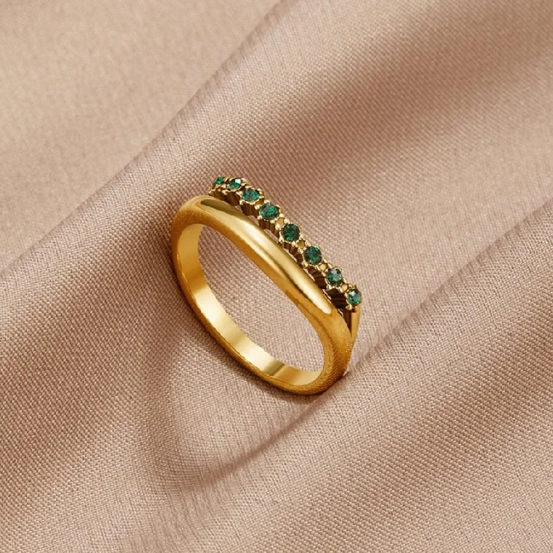 women’s engagement rings with diamonds and emeralds-Marissa Emerald Green Layered Ring