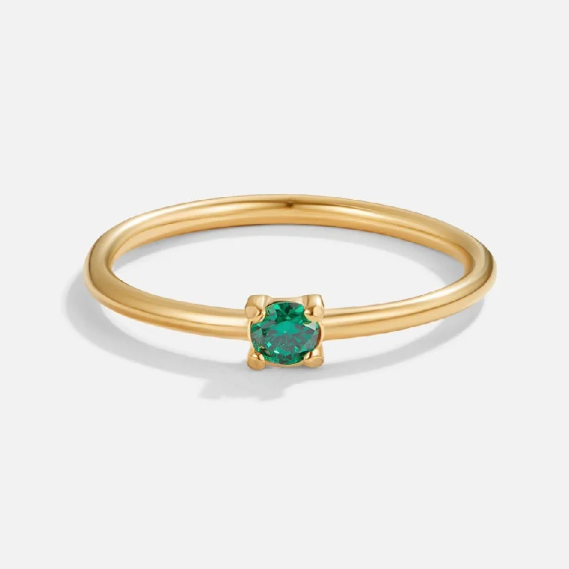 vintage rings for women with diamonds and emeralds-May Birthstone 18K Gold Ring