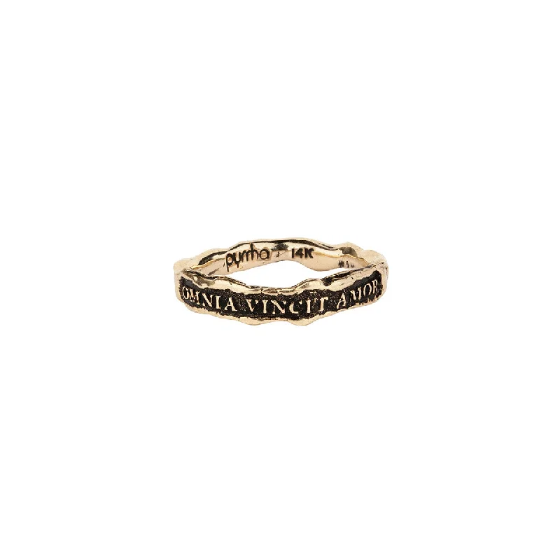 women’s custom rings with diamonds and rubies for engagement-Love Conquers All Narrow 14K Gold Textured Band Ring