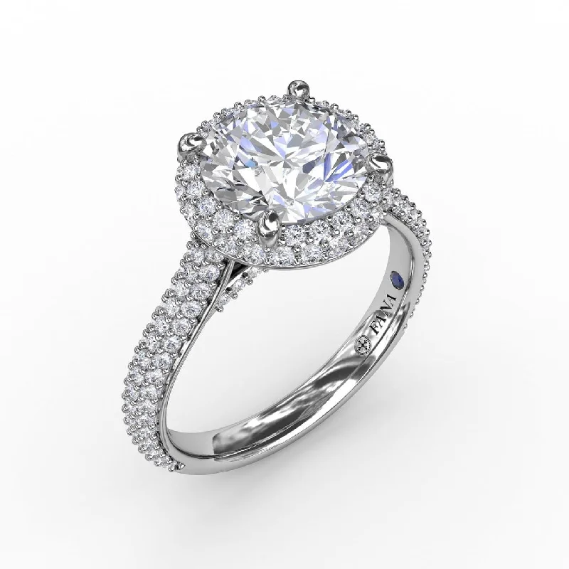 platinum rings with diamonds and sapphires for wedding-Seamless Pavé Diamond Double Halo Engagement Ring