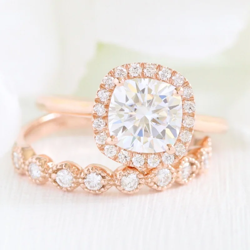 custom-made engagement rings for women with diamonds-Solitaire Cushion Cut Moissanite Ring With Milgrain Band Ring