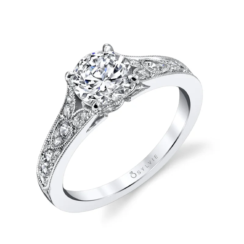 custom wedding rings for women with diamonds and sapphires-Sylvie Collection 14K Round Engagement Ring Setting .30tw