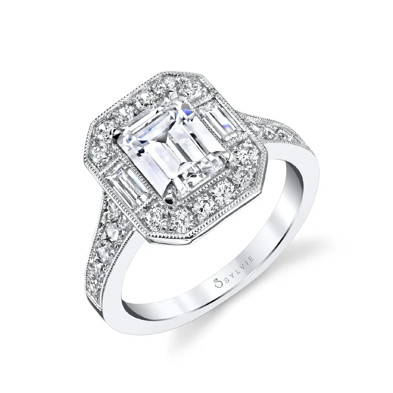 platinum wedding rings for women with sapphires and diamonds-Sylvie Collection 14K White Gold Halo Engagement Ring Setting