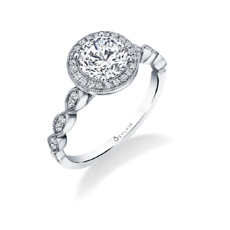 vintage engagement rings with diamonds for women-Sylvie Collection 14K White Gold Round Engagement Ring Setting W. 1Ct Round 14K White Gold