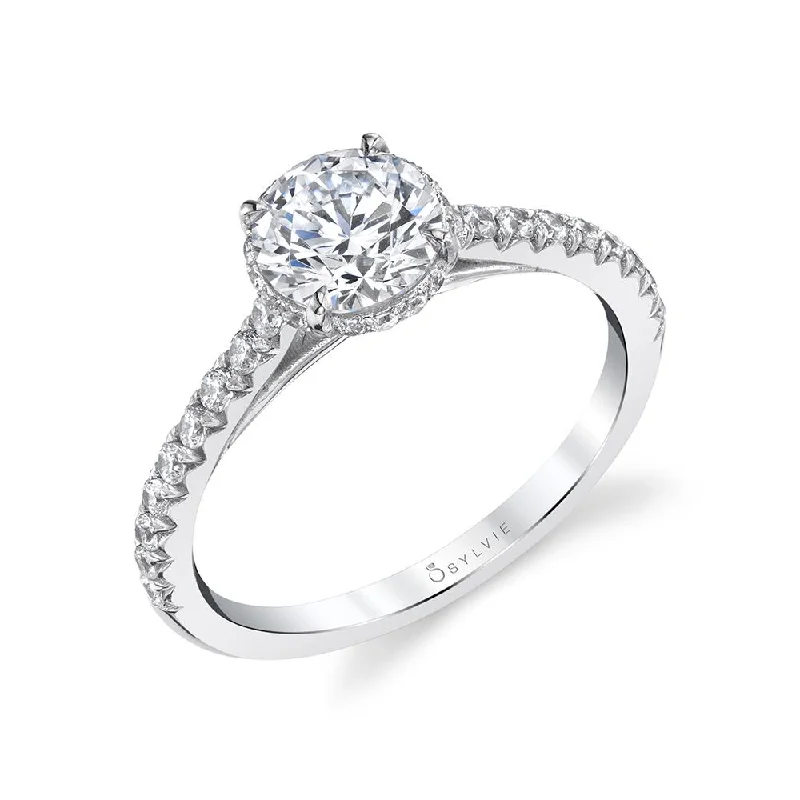 platinum rings for engagement with sapphires and rubies-Sylvie Collection 14K White Gold Round Engagement Ring Setting