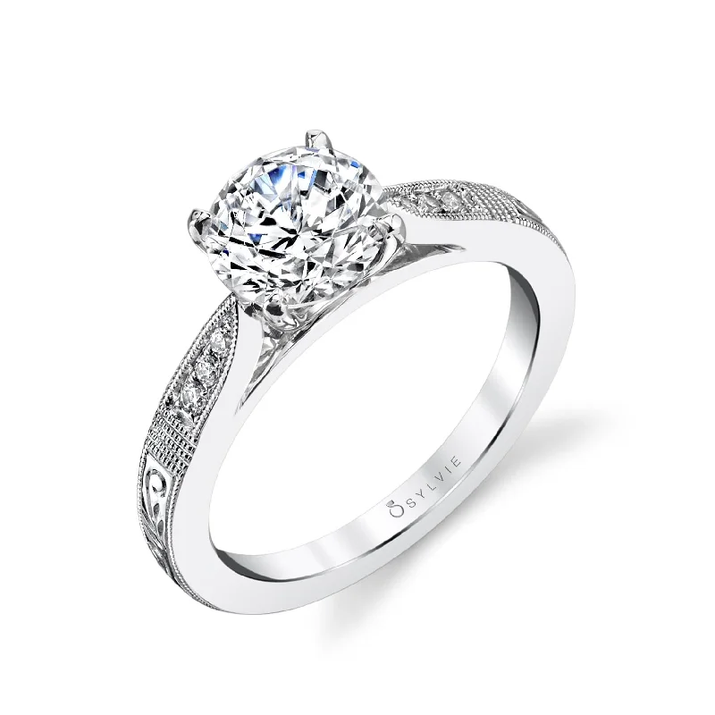 men’s wedding rings with custom diamonds and sapphires-Sylvie Collection 14K White Gold Round Engagement Ring Setting