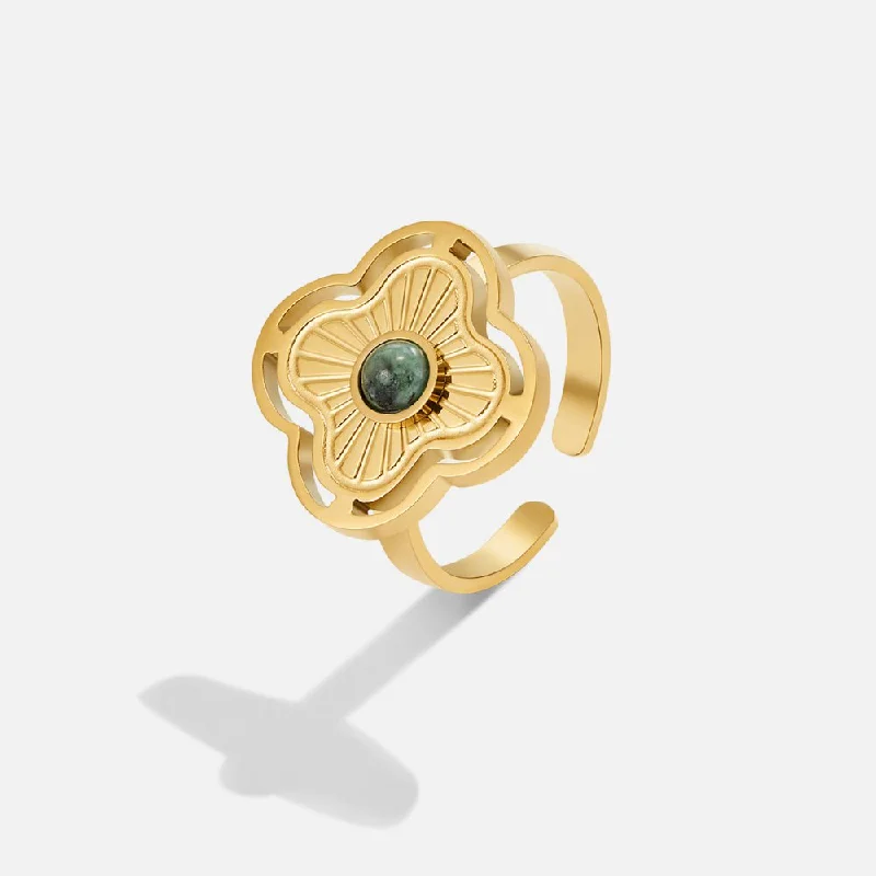 women’s engagement rings with emeralds for men-Turquoise Lucky Flower Ring