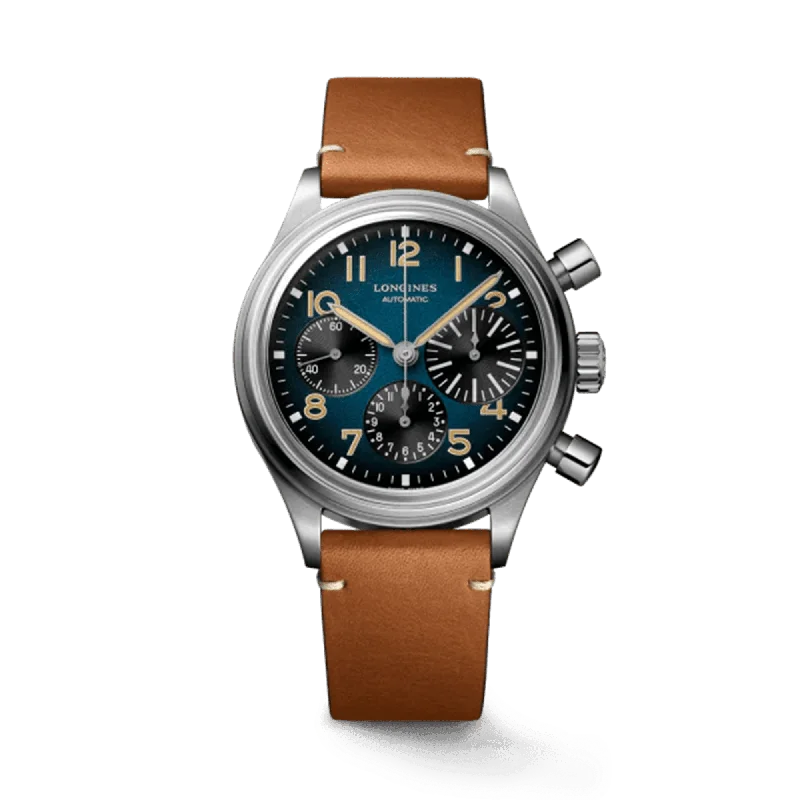 smartwatches for men with fitness tracking and sleep monitoring -Longines Avigation BigEye Heritage Men's 41mm Titanium Automatic Chronograph Watch L2.816.1.93.2