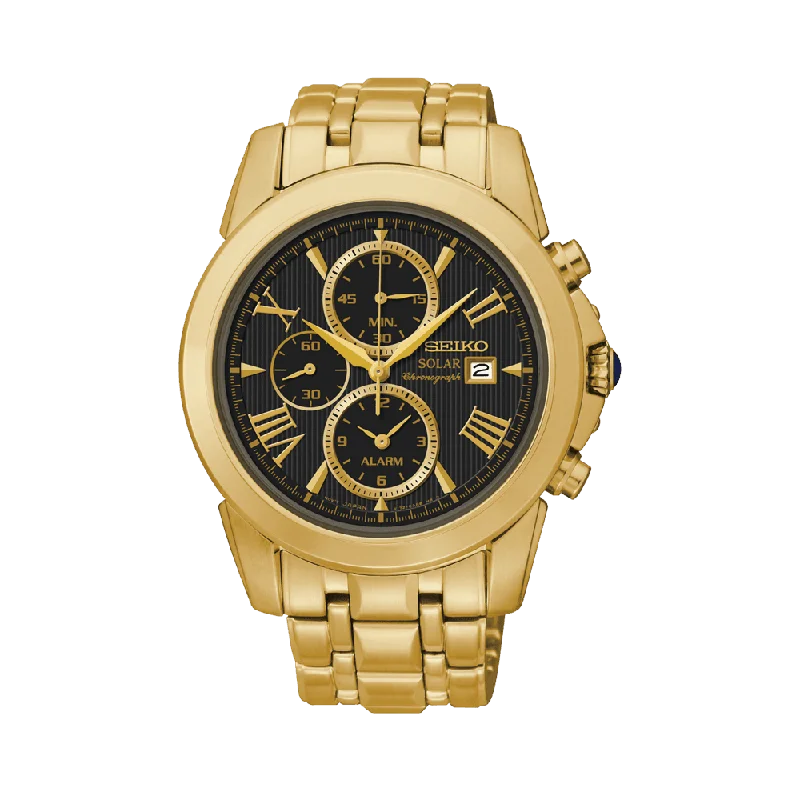 watches for men with classic design and modern functionality -Seiko Le Grand Sport Men's 41.5mm Gold PVD Solar Chronograph Watch SSC196P-9