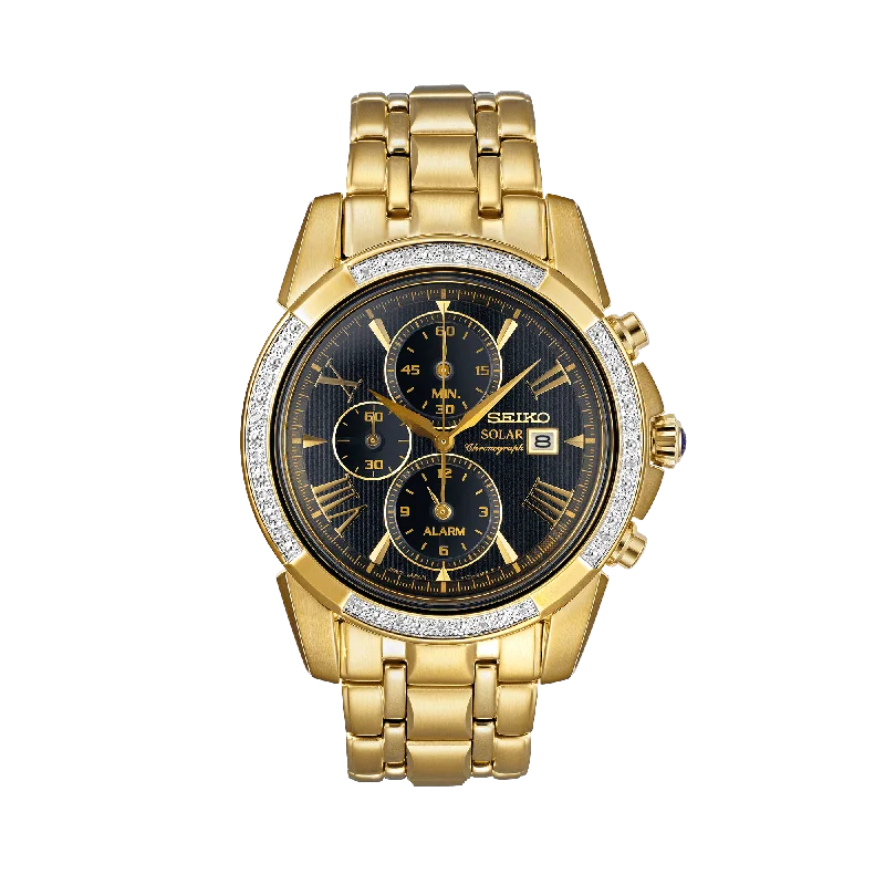 women's watches with stylish faces and adjustable leather bands -Seiko Le Grand Sport Men's 41.5mm Gold PVD Solar Chronograph Watch SSC314P-9