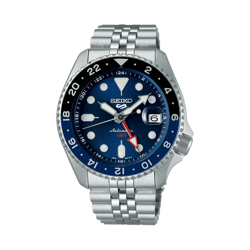 women's watches with slim profiles and bright, colorful designs -Seiko 5 Sports Men's 42.5mm Stainless Steel Automatic GMT Watch SSK003K