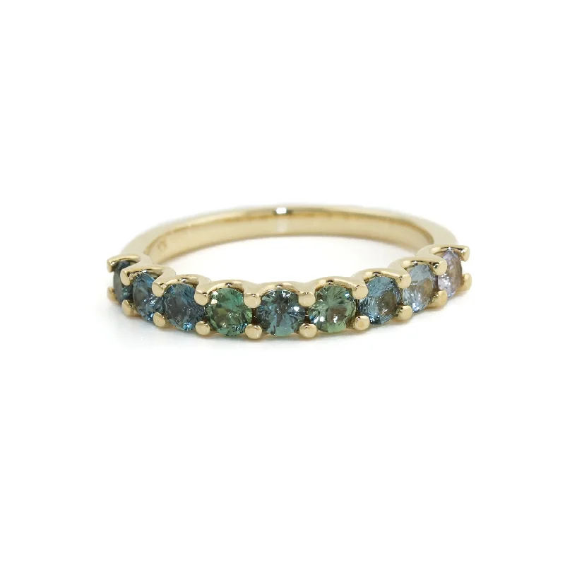 women’s rings with sapphires and rubies for custom engagement-14K Gold Graduated Teal Sapphires Half Eternity Band