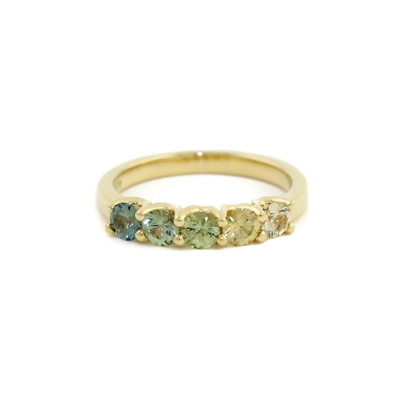 custom wedding rings for women with diamonds and emeralds-18K Green Ombre Sapphire Band