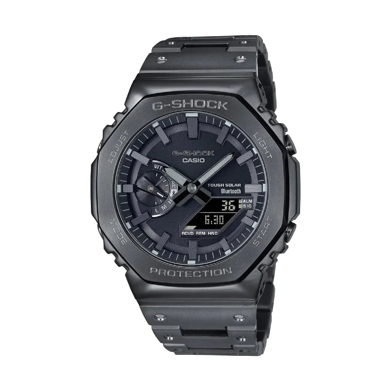 rugged sport watches for men with water resistance and activity tracking -Casio G-SHOCK-Premium Men's Black PVD Analogue Digital Watch GMB2100BD-1A