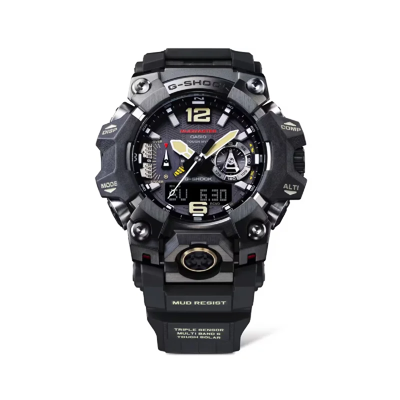 luxury watches for men with leather straps and polished stainless steel -Casio G-SHOCK Mudmaster Men’s 52mm Solar Watch GWGB1000-1A