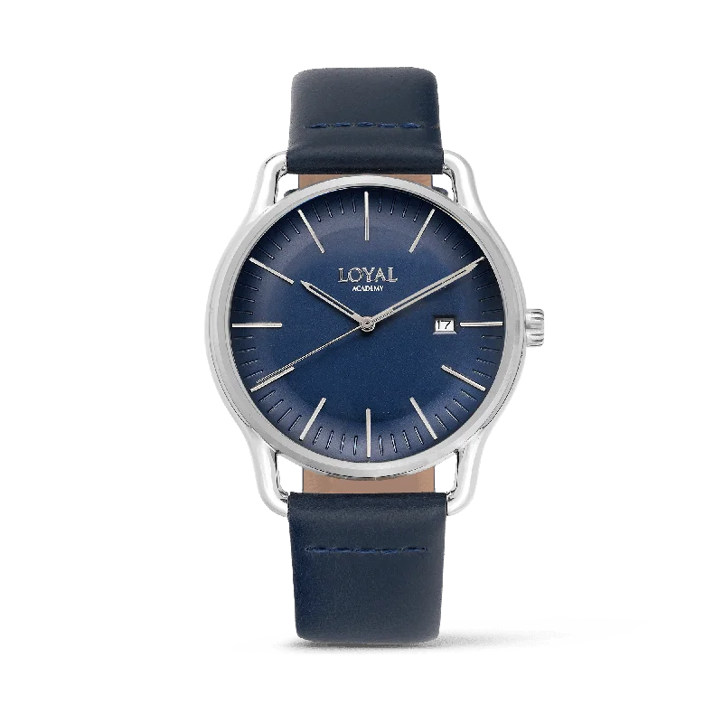 women's watches with crystal-encrusted bezels and elegant dials -Loyal Men's Academy Stainless Steel Quartz Dress Watch Blue Dial