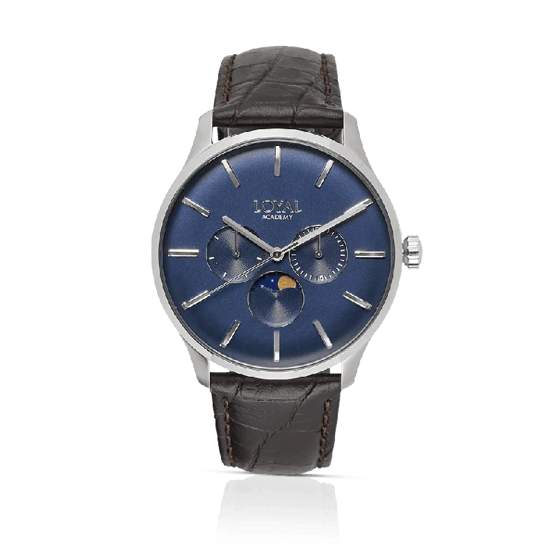 luxury watches for men with hand-crafted details and innovative designs -Loyal Men's Academy Stainless Steel Quartz Moonphase Dress Watch Blue Dial