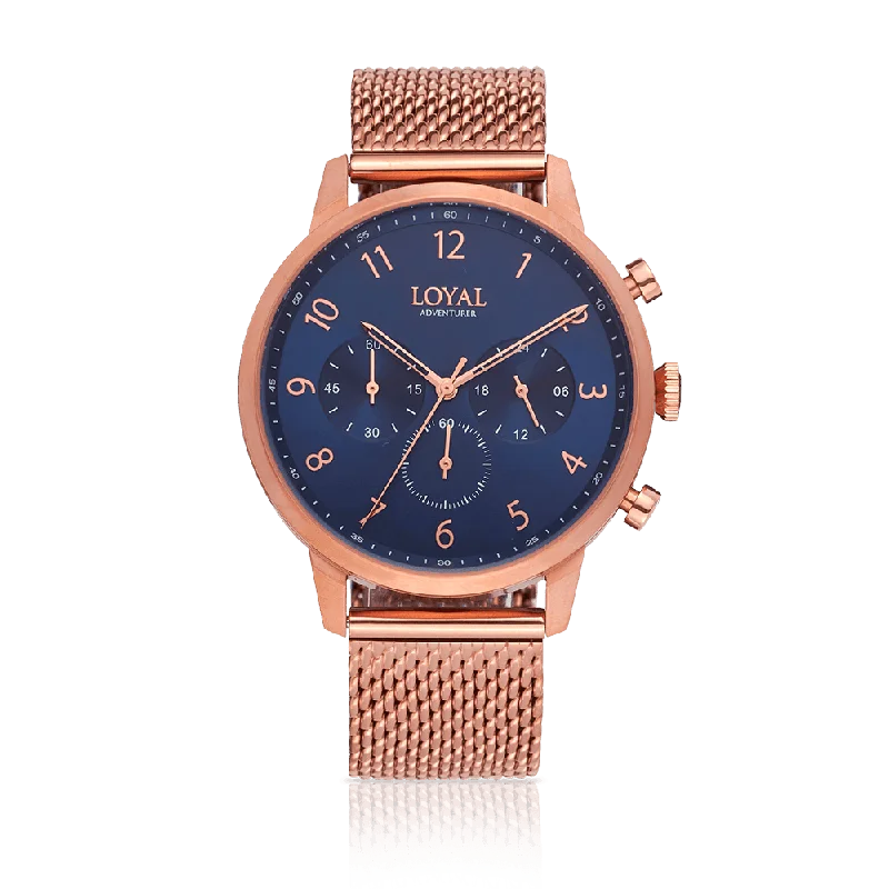 elegant watches for women with polished metal and gemstone bezels -Loyal Adventurer Men's Rose Plated & Stainless Steel Quartz Chronograph Watch