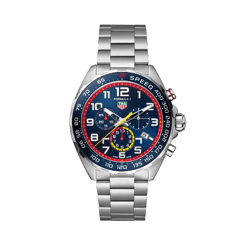 stylish digital watches for women with step and calorie tracking -TAG Heuer Formula 1 x Red Bull Racing Men's 43mm Quartz Chronograph Watch CAZ101AL.BA0842