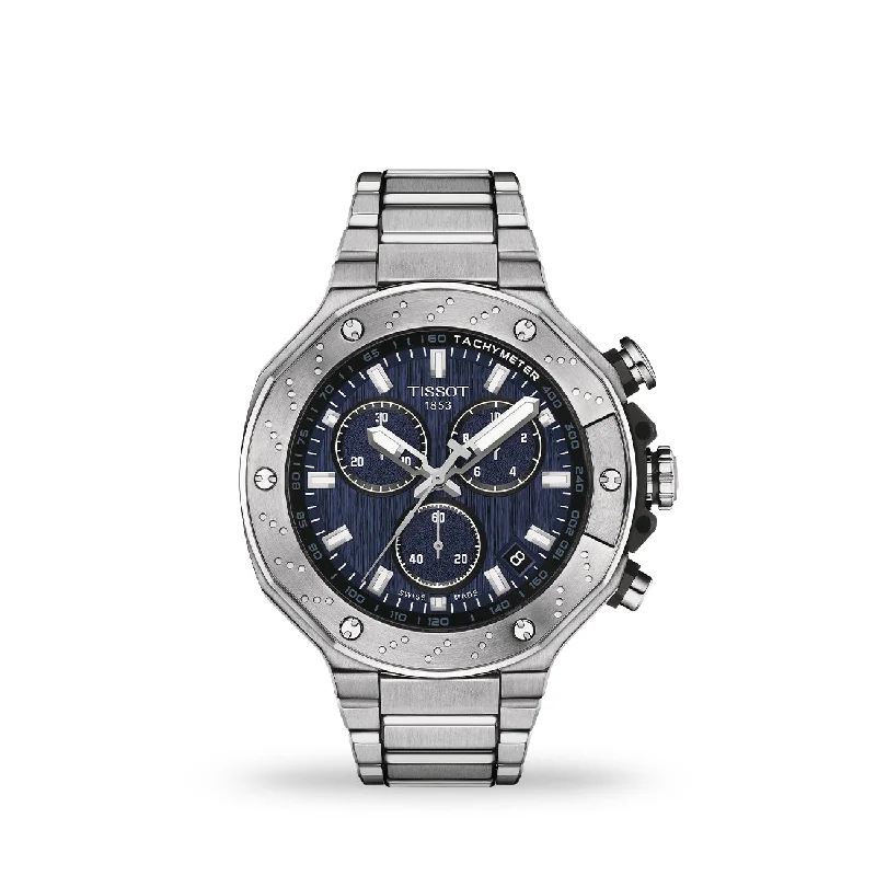 luxury watches for men with premium leather straps and polished finishes -Tissot T-Race Men's 45mm Quartz Chronograph Watch T141.417.11.041.00