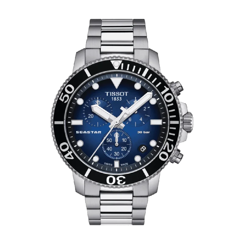 watches for men with high-tech features and sophisticated style -Tissot Men's T-Sport Stainless Steel Quartz Chronograph Seastar Watch Blue Dial T120.417.11.041.01